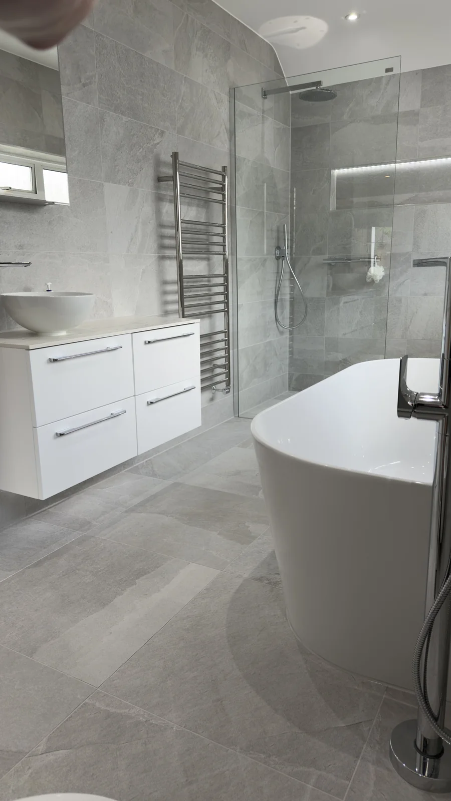 Luxury bathroom renovation with freestanding bath by Element Home Services in Hertfordshire